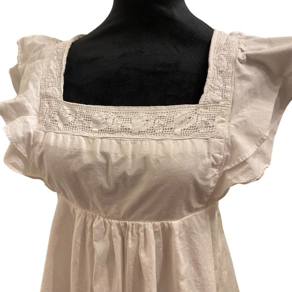 Urban Outfitters Baby Doll Casual White Mini Dress w/Ruffle Sleeves SZ M - Picture 6 of 14